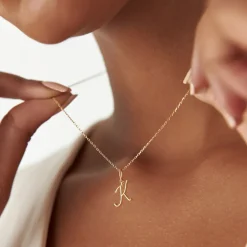 14k Plain Gold Script Initial Necklace