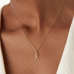 14k Plain Gold Script Initial Necklace