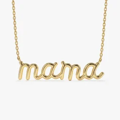 14k Plain Gold Script Mama Necklace