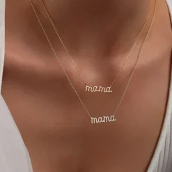14k Plain Gold Script Mama Necklace