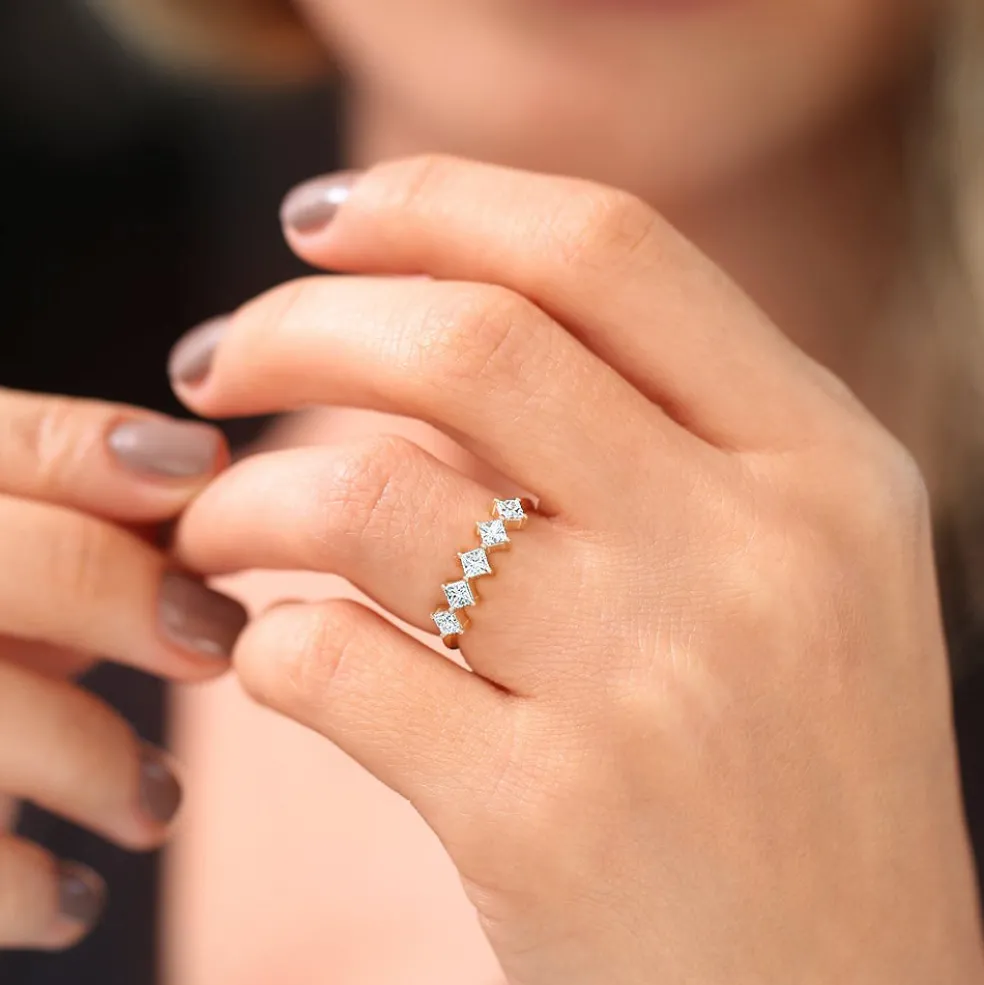 14k Princess Cut 5 Stone Diamond Wedding Ring