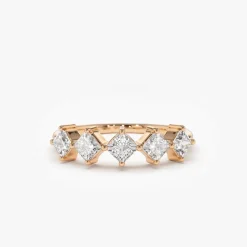 14k Princess Cut 5 Stone Diamond Wedding Ring