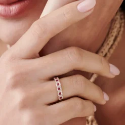14k Princess Cut Ruby W/ Baguette and Round Diamond Ring