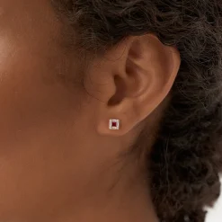 14K Princess-Cut Ruby Stud Earrings with Diamond Halo