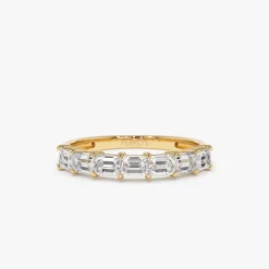 14k Prong Horizontal Set Emerald Cut Diamond Wedding Band