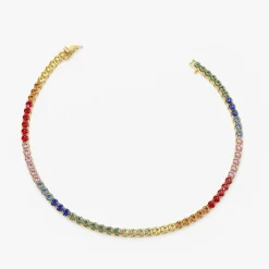 14k Prong Setting Diamond and Multi-Color Sapphire Tennis Bracelet