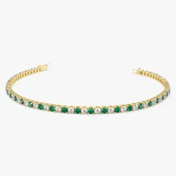 14k Prong Setting Diamond and Emerald Tennis Bracelet