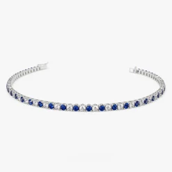 14k Prong Setting Diamond and Sapphire Tennis Bracelet