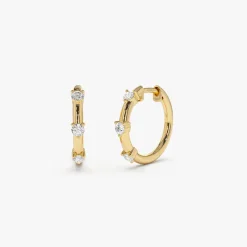 14k Prong Setting Diamond Hoop Earrings