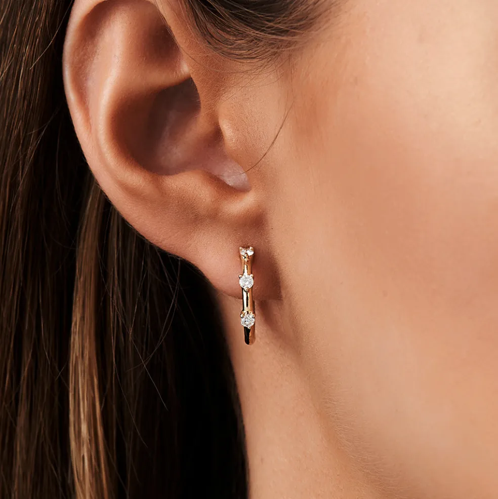 14k Prong Setting Diamond Hoop Earrings