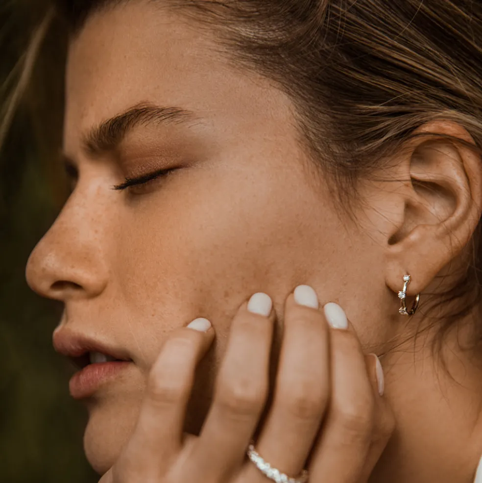 14k Prong Setting Diamond Hoop Earrings