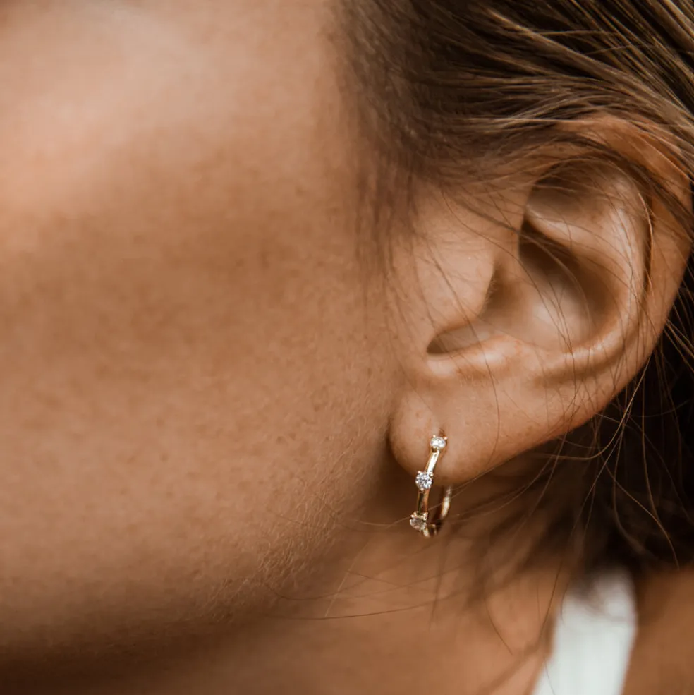14k Prong Setting Diamond Hoop Earrings