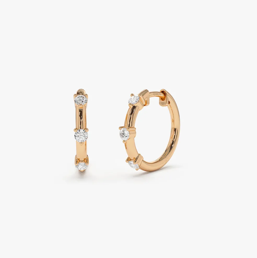 14k Prong Setting Diamond Hoop Earrings