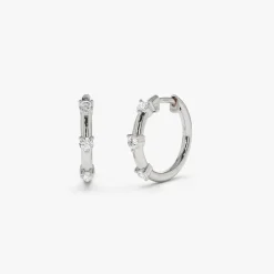 14k Prong Setting Diamond Hoop Earrings