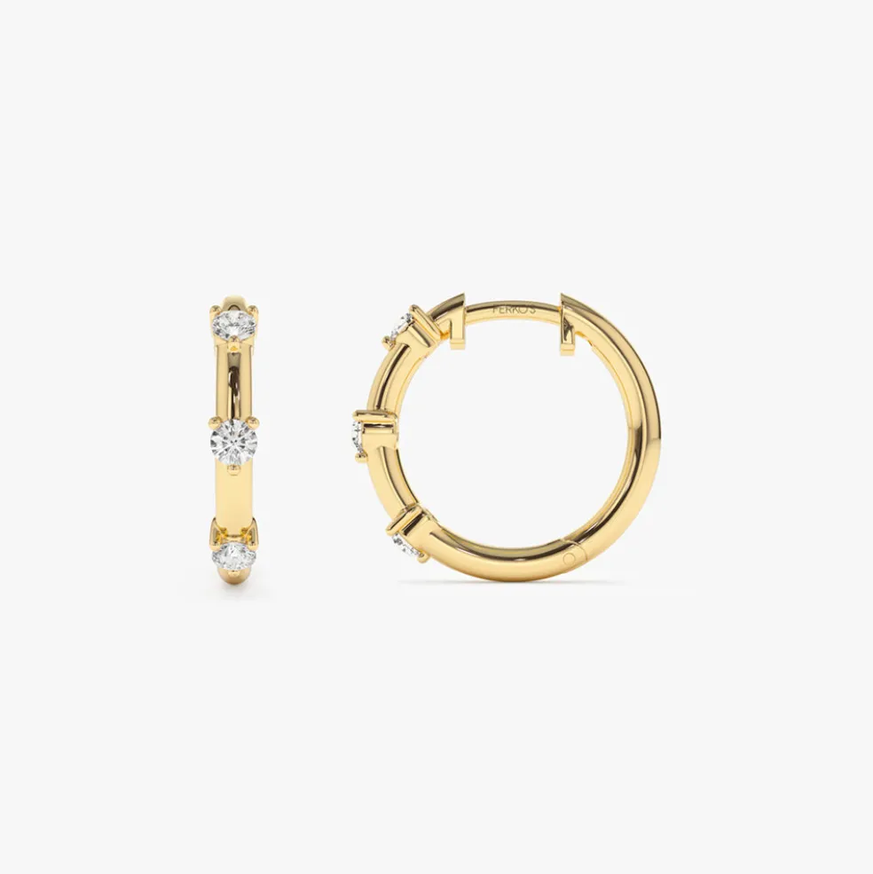 14k Prong Setting Diamond Hoop Earrings