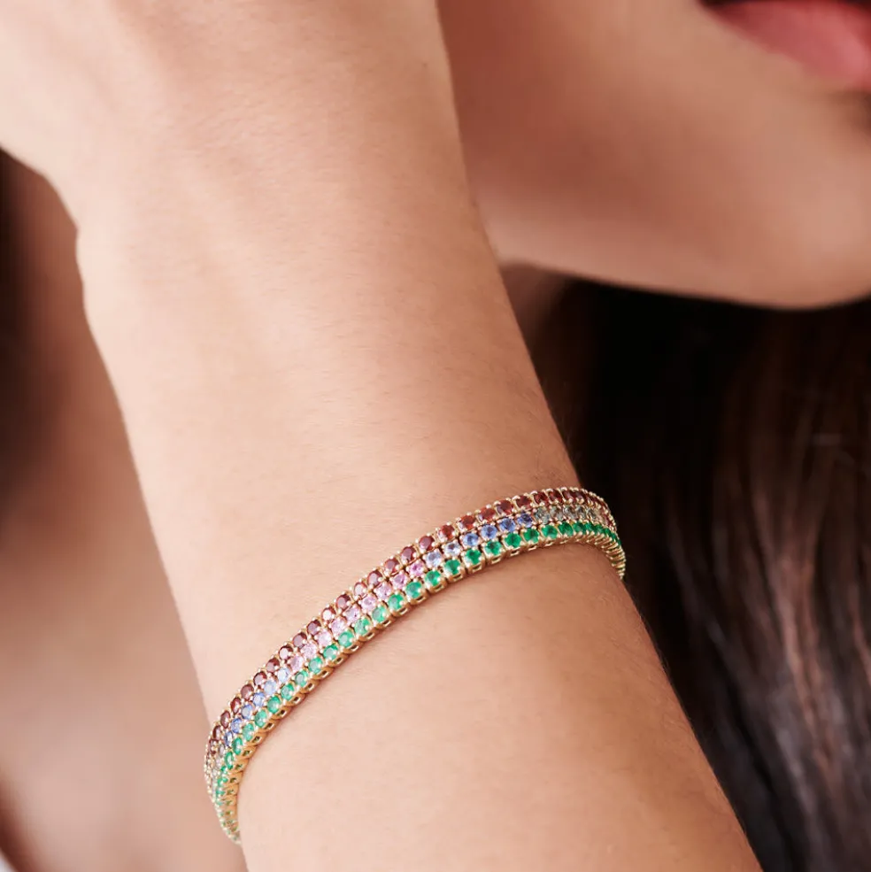 14k Prong Setting Pink Tourmaline Tennis Bracelet