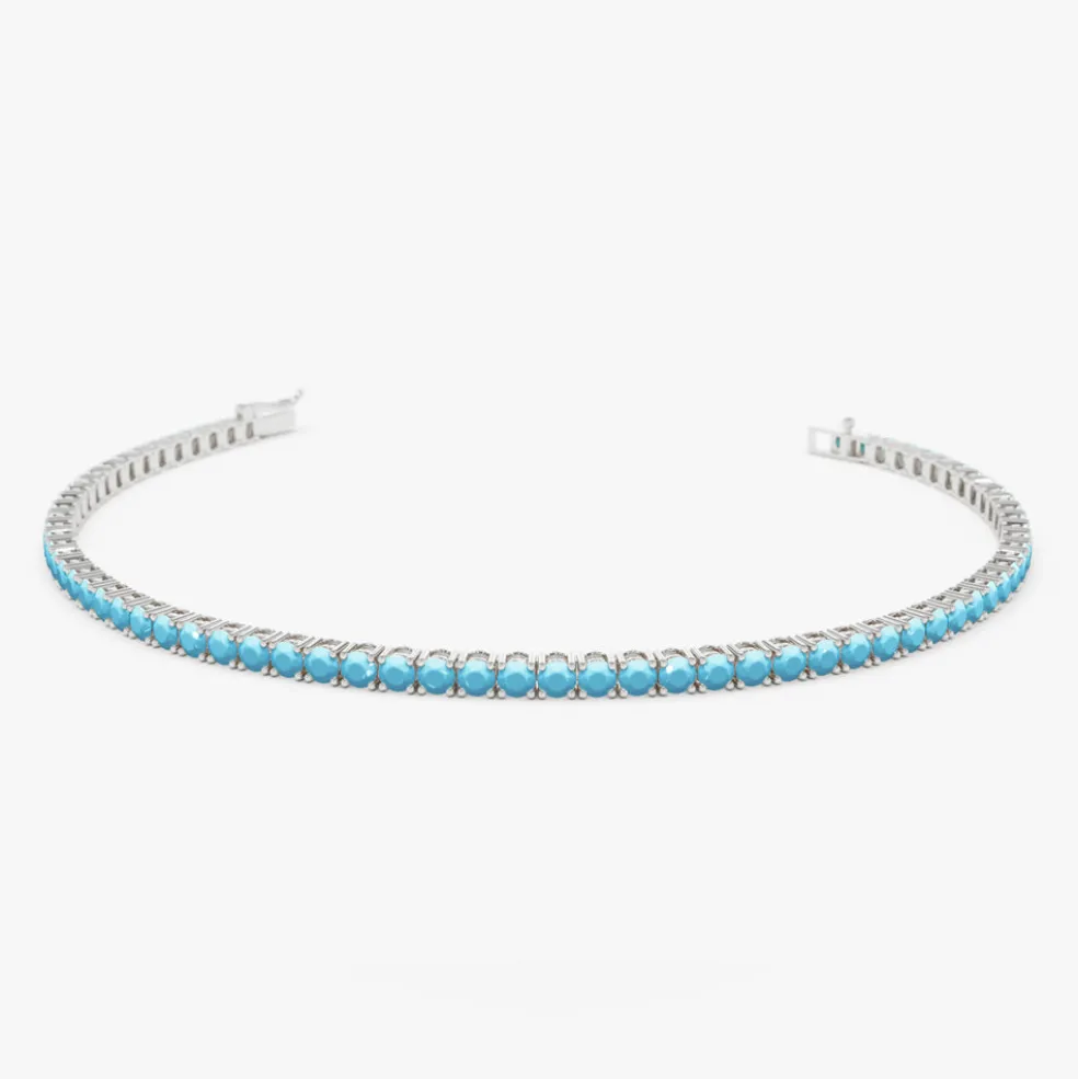 14k Prong Setting Turquoise Tennis Bracelet