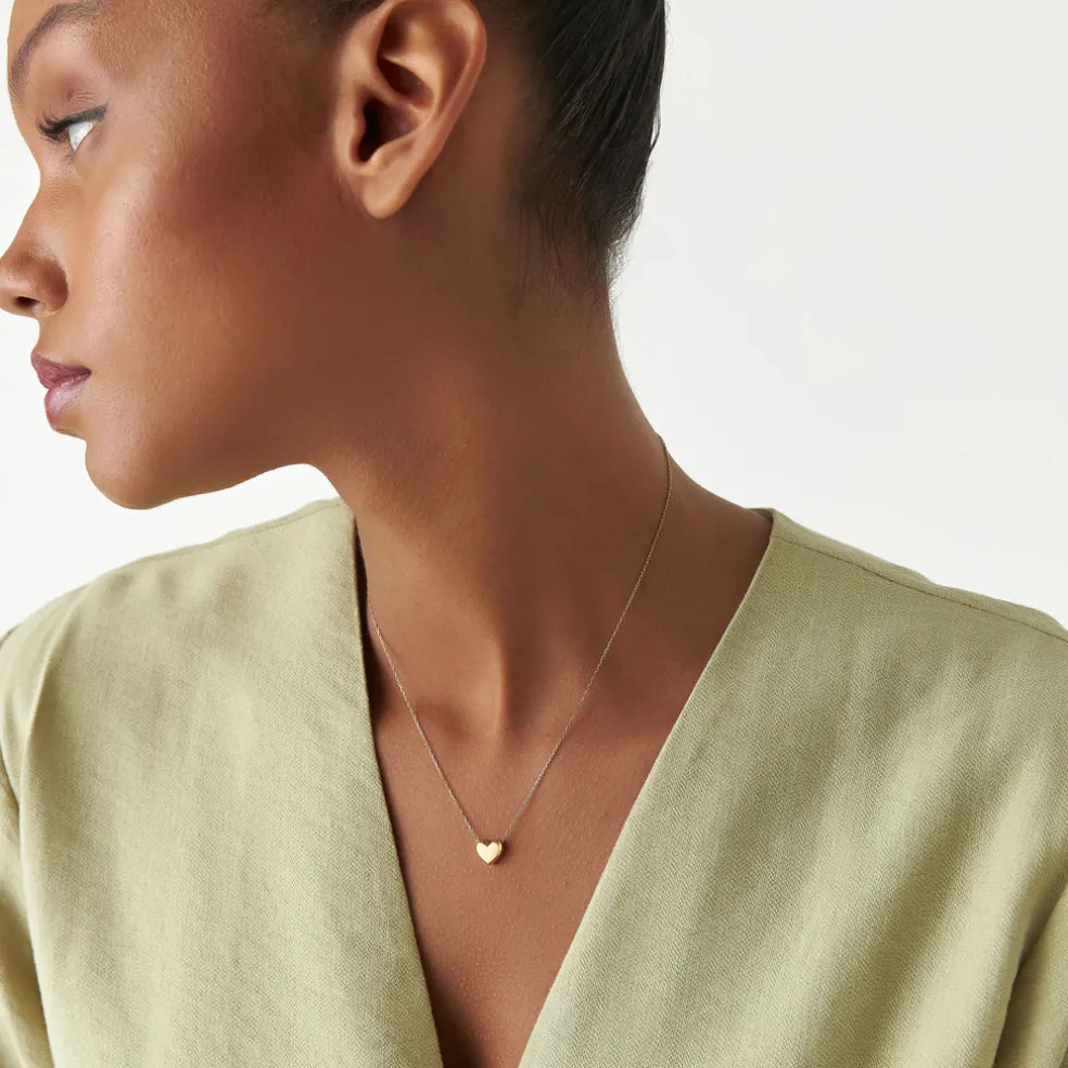 14k Puffed Heart Slider Necklace