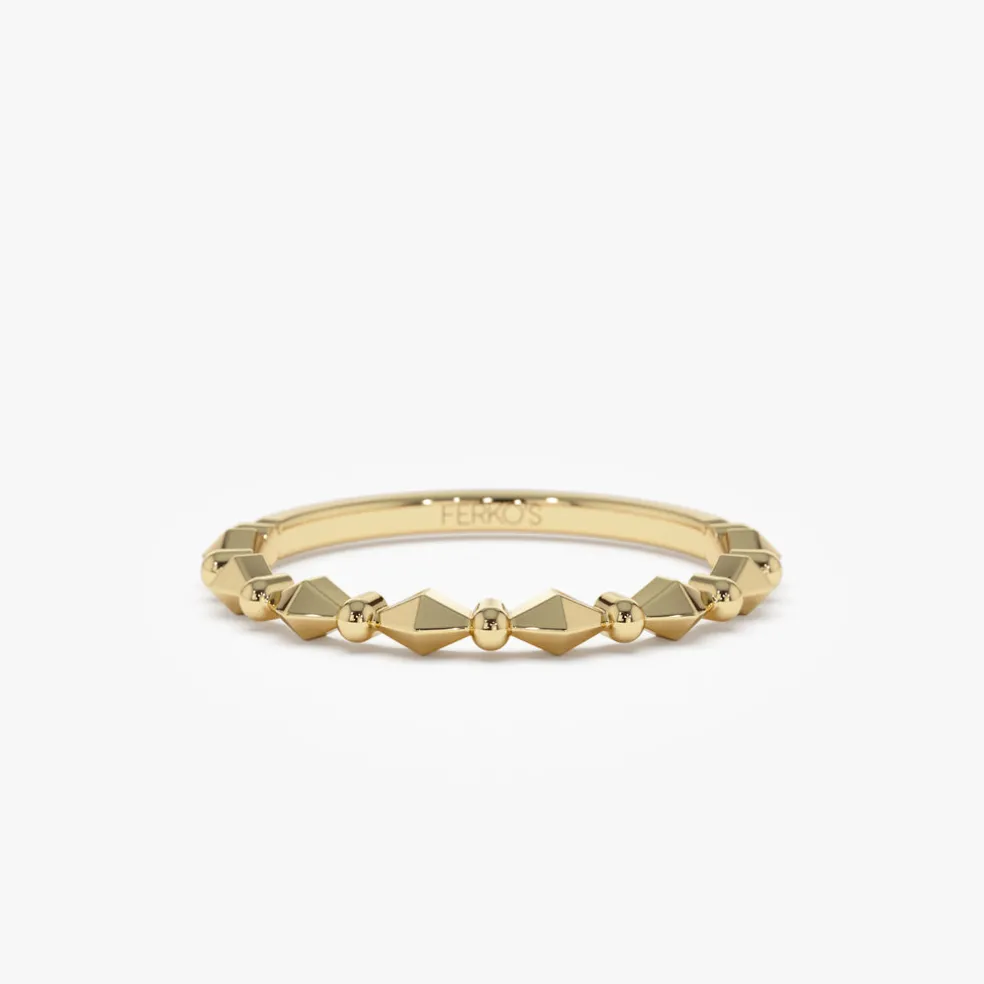 14K Pyramid and Bead Stacking Band