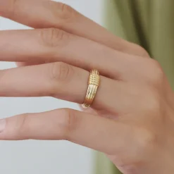 14k Ribbed Dome Graduating Gold Ring