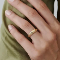 14k Ribbed Dome Graduating Gold Ring