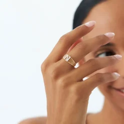 14k Ribed Cage Diamond Initial Ring