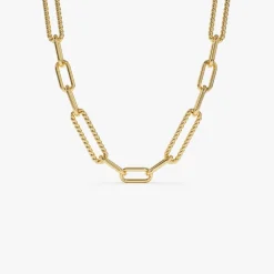 14k Rope Paperclip and Plain Oval Link Necklace