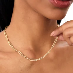 14k Rope Paperclip and Plain Oval Link Necklace