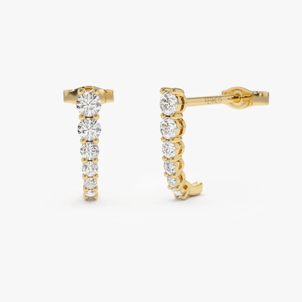 14k Round Diamond Prong Setting Graduating Stud Earrings