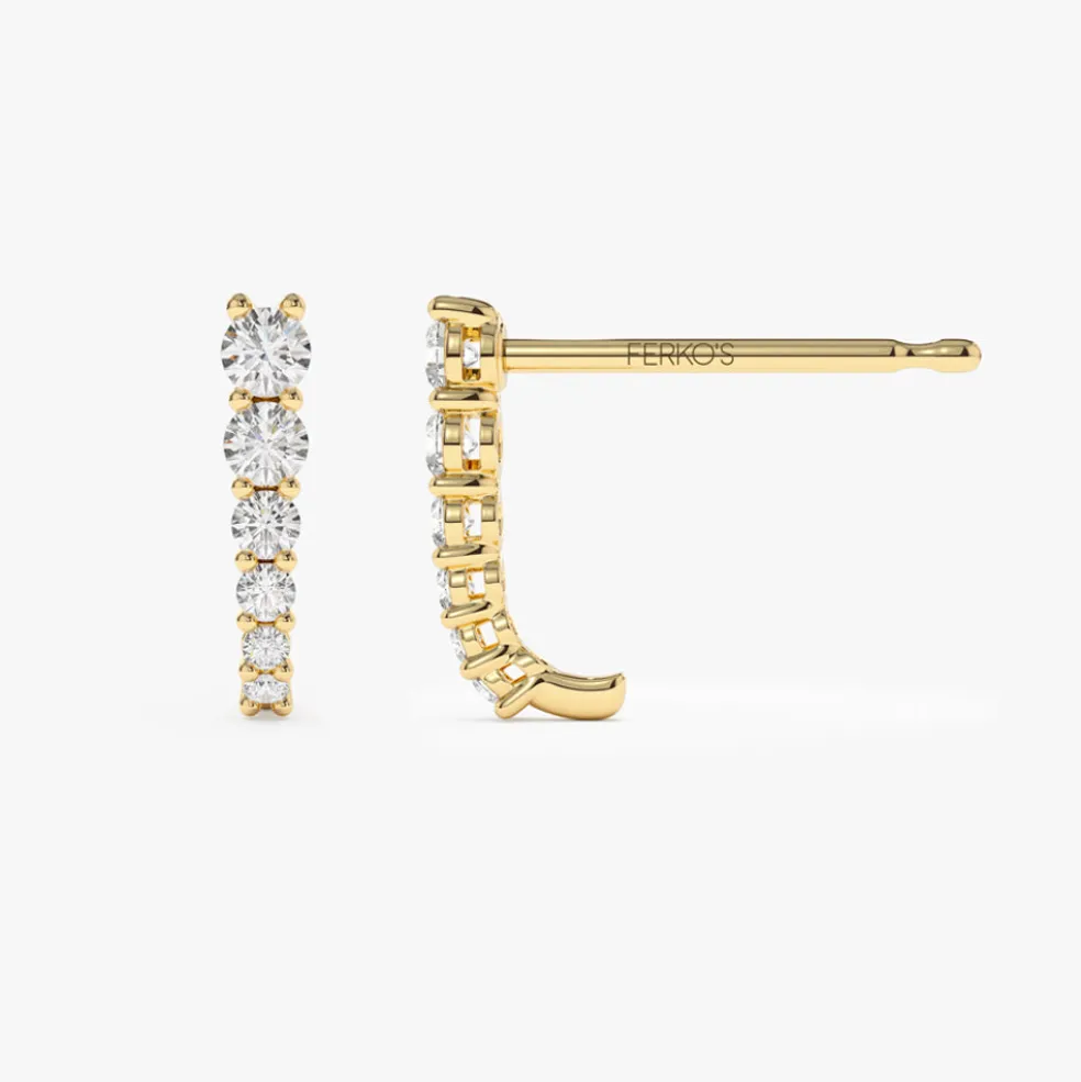 14k Round Diamond Prong Setting Graduating Stud Earrings