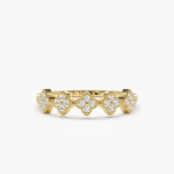 14k Round Diamond Stackable Clover Cluster Ring
