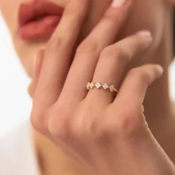 14k Round Diamond Stackable Clover Cluster Ring