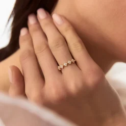 14k Round Diamond Stackable Clover Cluster Ring