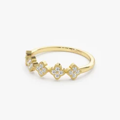 14k Round Diamond Stackable Clover Cluster Ring