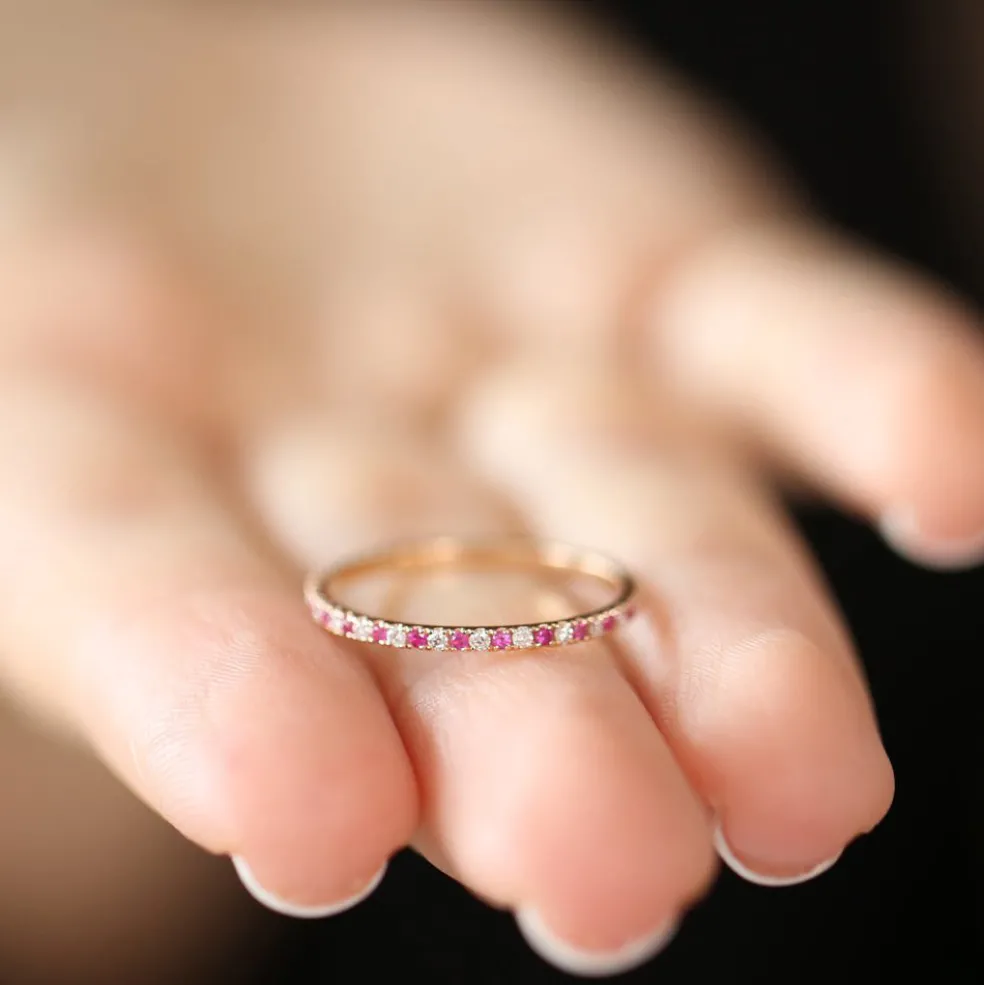 14K Ruby and Diamond Alternating Eternity Ring