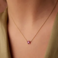 14K Ruby and Diamond Flower Charm Necklace