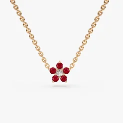 14K Ruby and Diamond Flower Charm Necklace