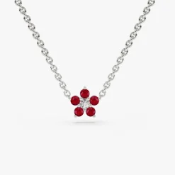 14K Ruby and Diamond Flower Charm Necklace