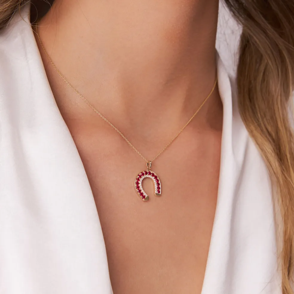 14k Ruby and Diamond Horseshoe Pendant