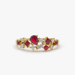 14k Ruby and Diamond Mixed Shape Cluster Ring