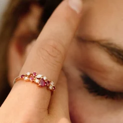 14k Ruby and Diamond Mixed Shape Cluster Ring