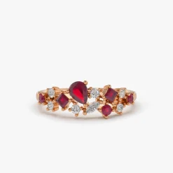 14k Ruby and Diamond Mixed Shape Cluster Ring