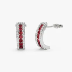 14k Ruby and Round Diamond Hoop Earrings