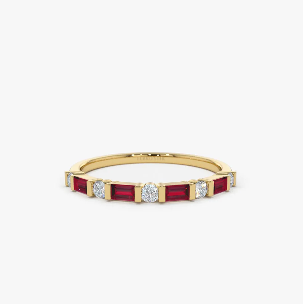 14k Ruby Baguette and Diamond Stackable Wedding Ring