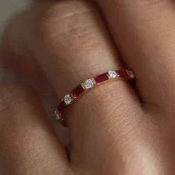 14k Ruby Baguette and Diamond Stackable Wedding Ring