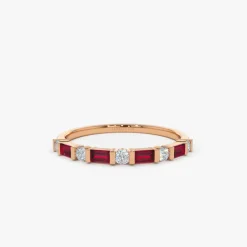 14k Ruby Baguette and Diamond Stackable Wedding Ring