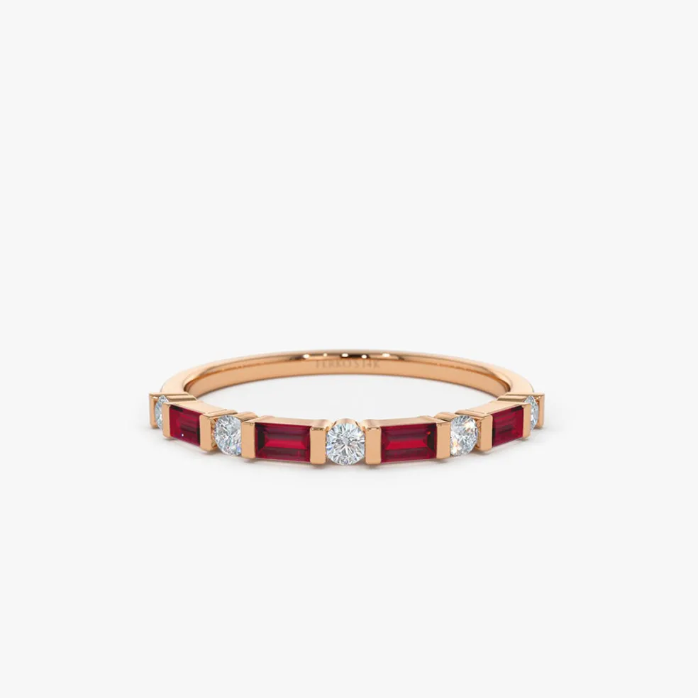 14k Ruby Baguette and Diamond Stackable Wedding Ring