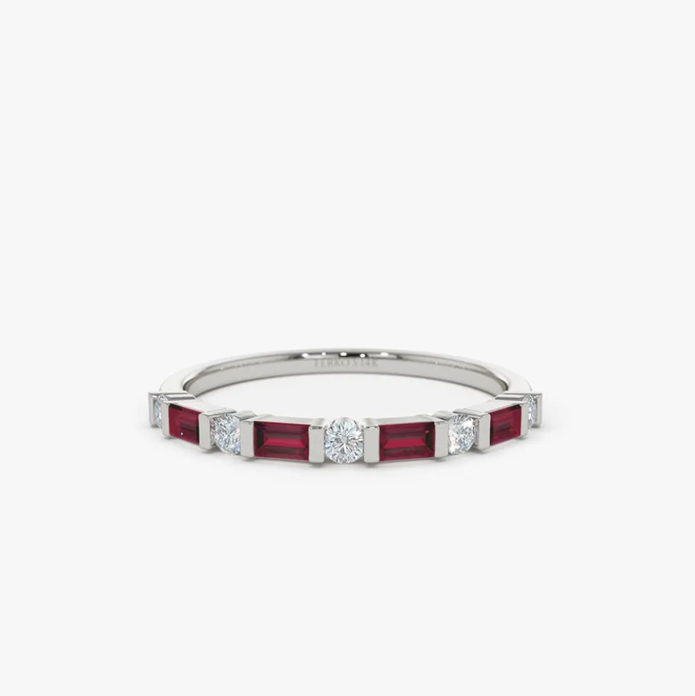 14k Ruby Baguette and Diamond Stackable Wedding Ring