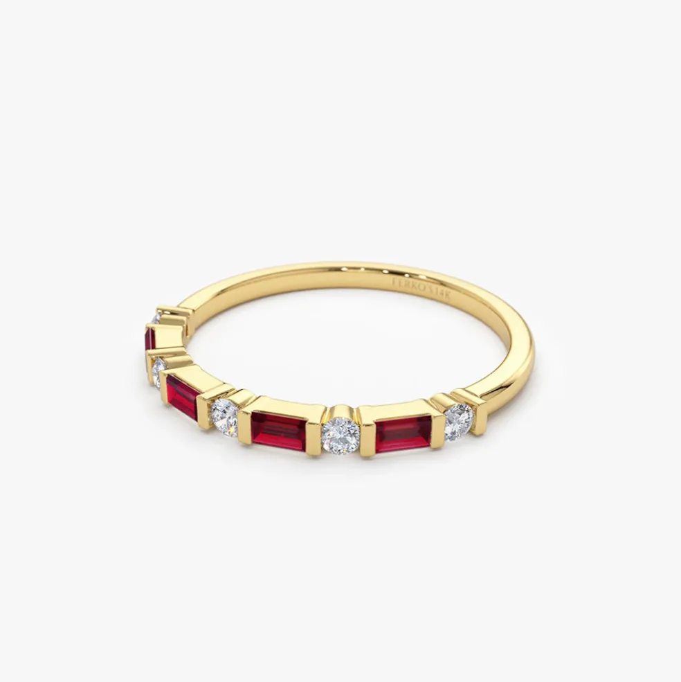 14k Ruby Baguette and Diamond Stackable Wedding Ring
