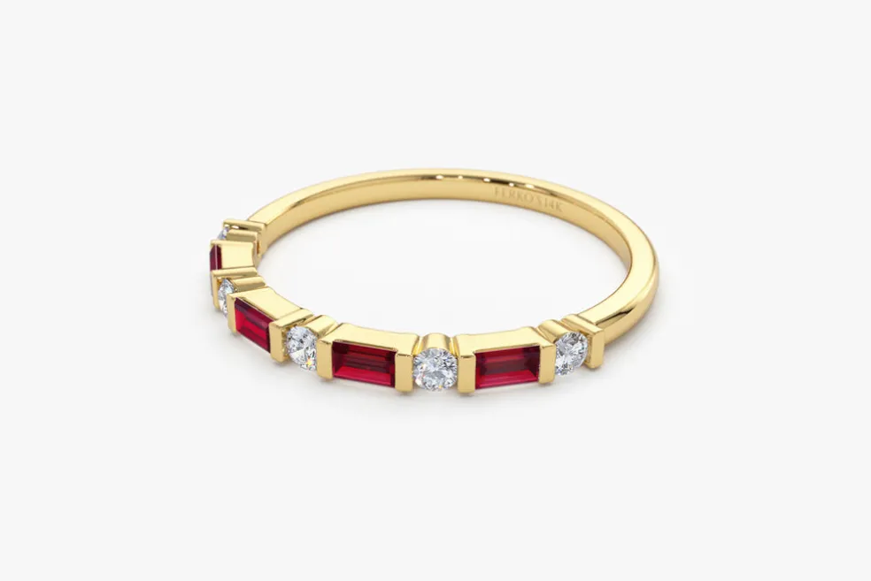 14k Ruby Baguette and Diamond Stackable Wedding Ring